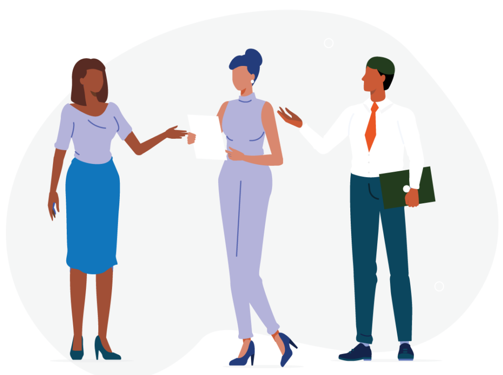 clients Illustration of a business owner, a banker, and a broker
